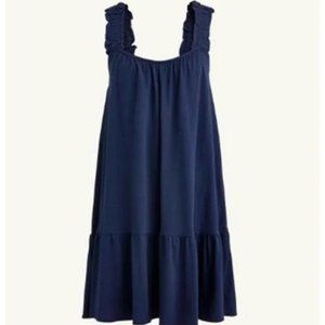 NEW J CREW Broken-in Jersey Knit Mini Dress Cover-Up S NWT Navy Ruffle Strap